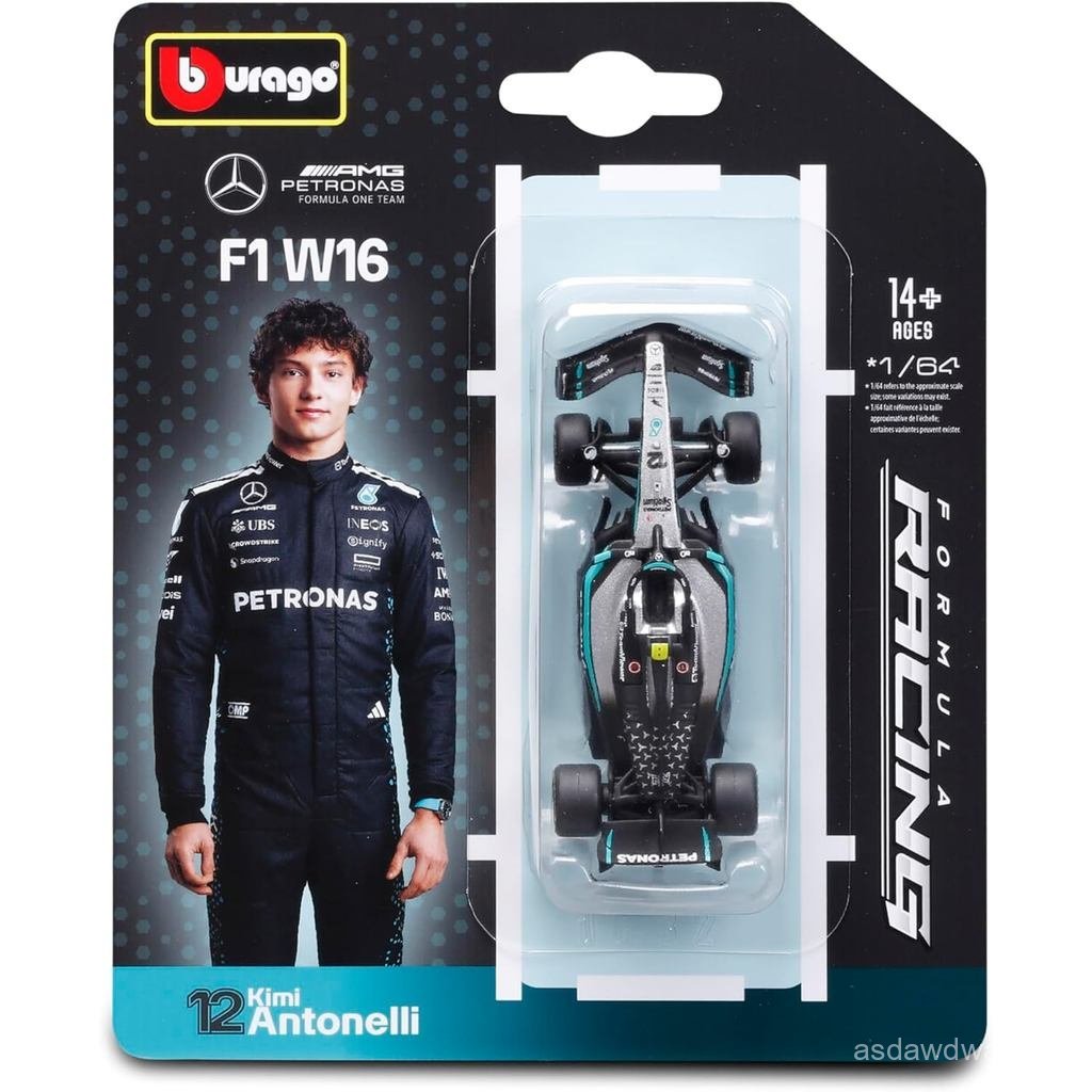 Xe hợp kim Bburago 164 Scale Racing Series Mercedes W16 (2025), Antonelli #12 EI8R