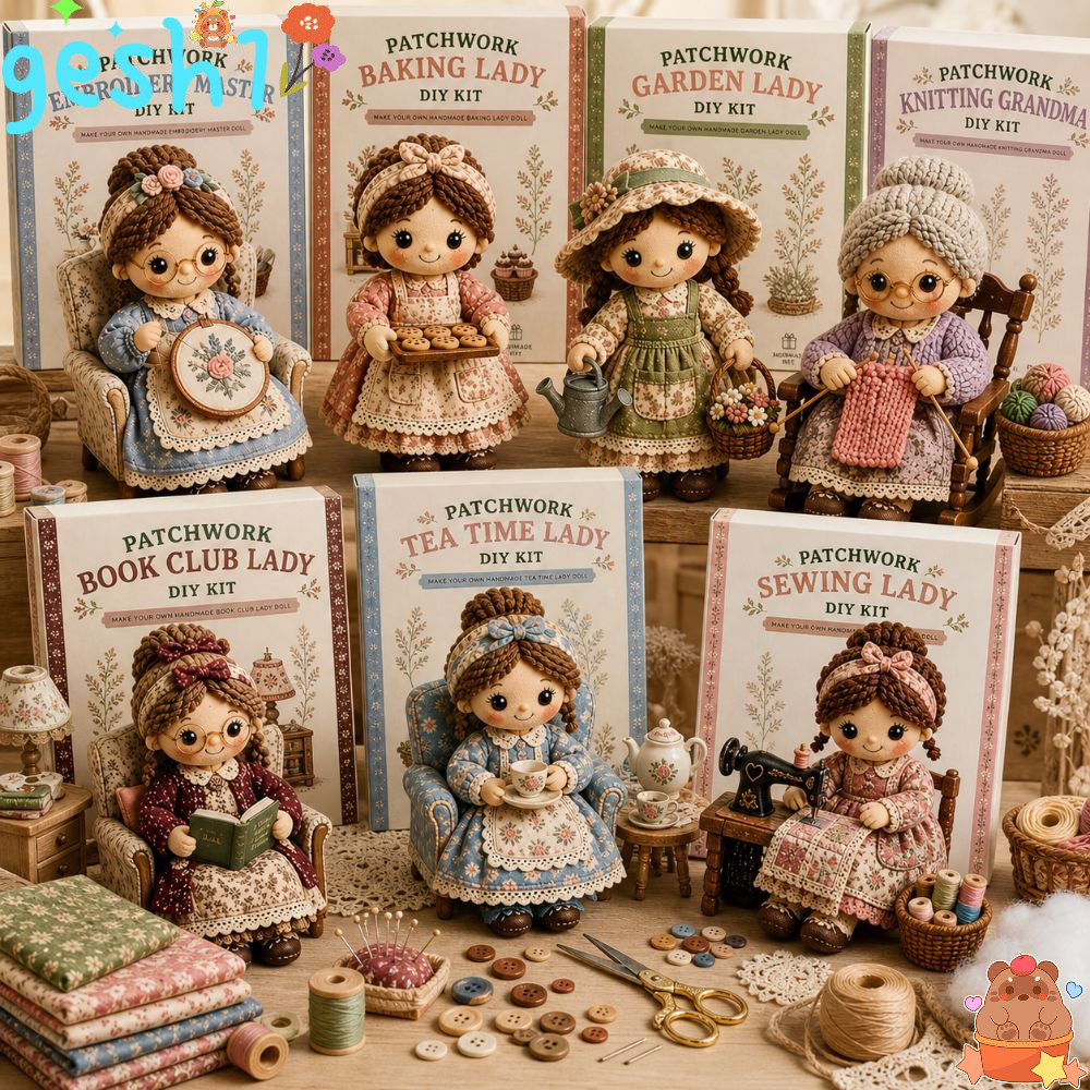 GESH1 DIY Felt Doll Kit, Baking Girl Felt Material May Lady Patchwork DIY Collection Kit, Gardener t