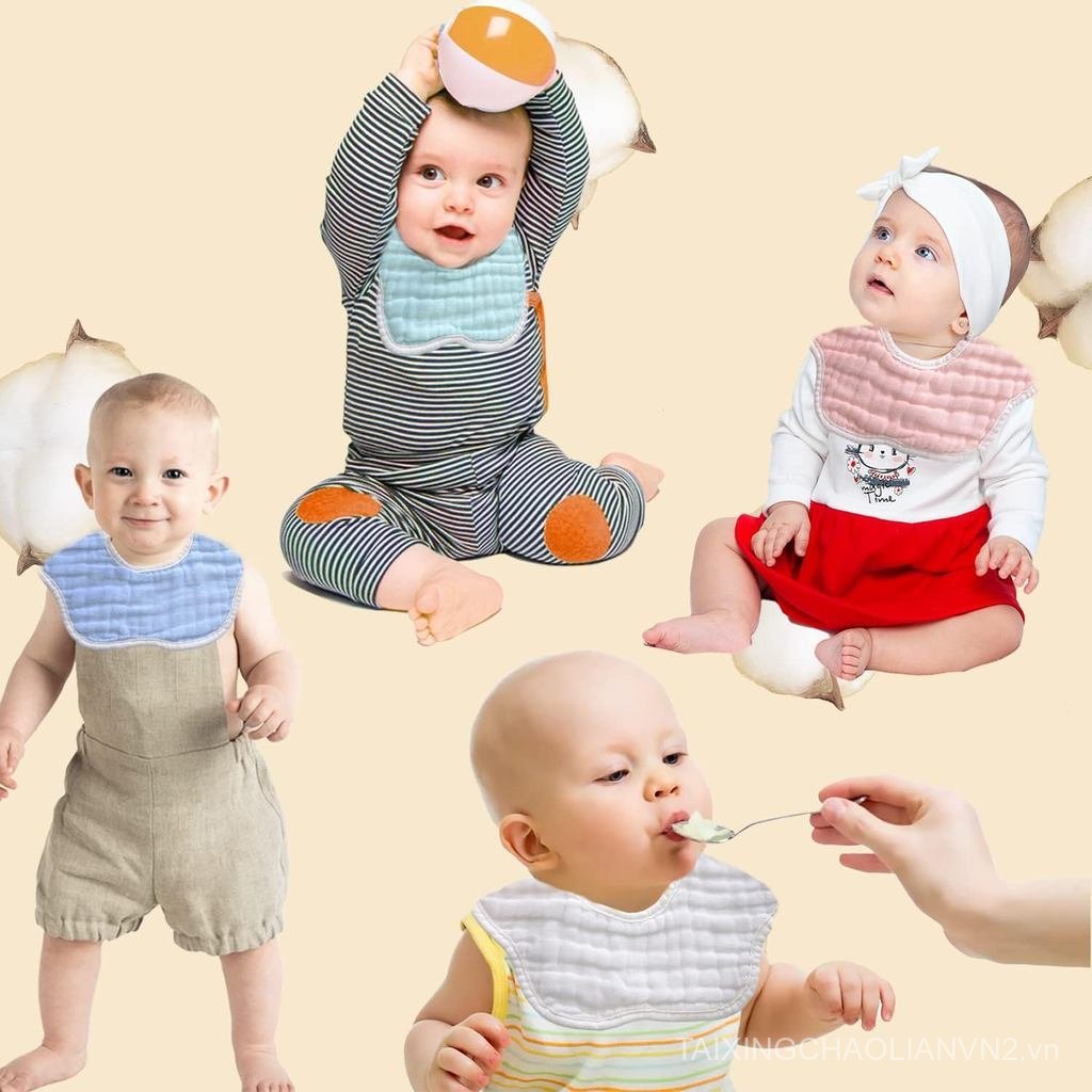 Yếm Bé Muslin Drool Mọc Răng Yếm Chảy Nước Cho Bé Gái Bé Trai Muslin Cotton
