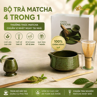 MISHILEI-Bộ 4 dụng cụ pha trà matcha，pha matcha gồm Bát đánh matcha,Cây đánh trà xanh matcha  v
