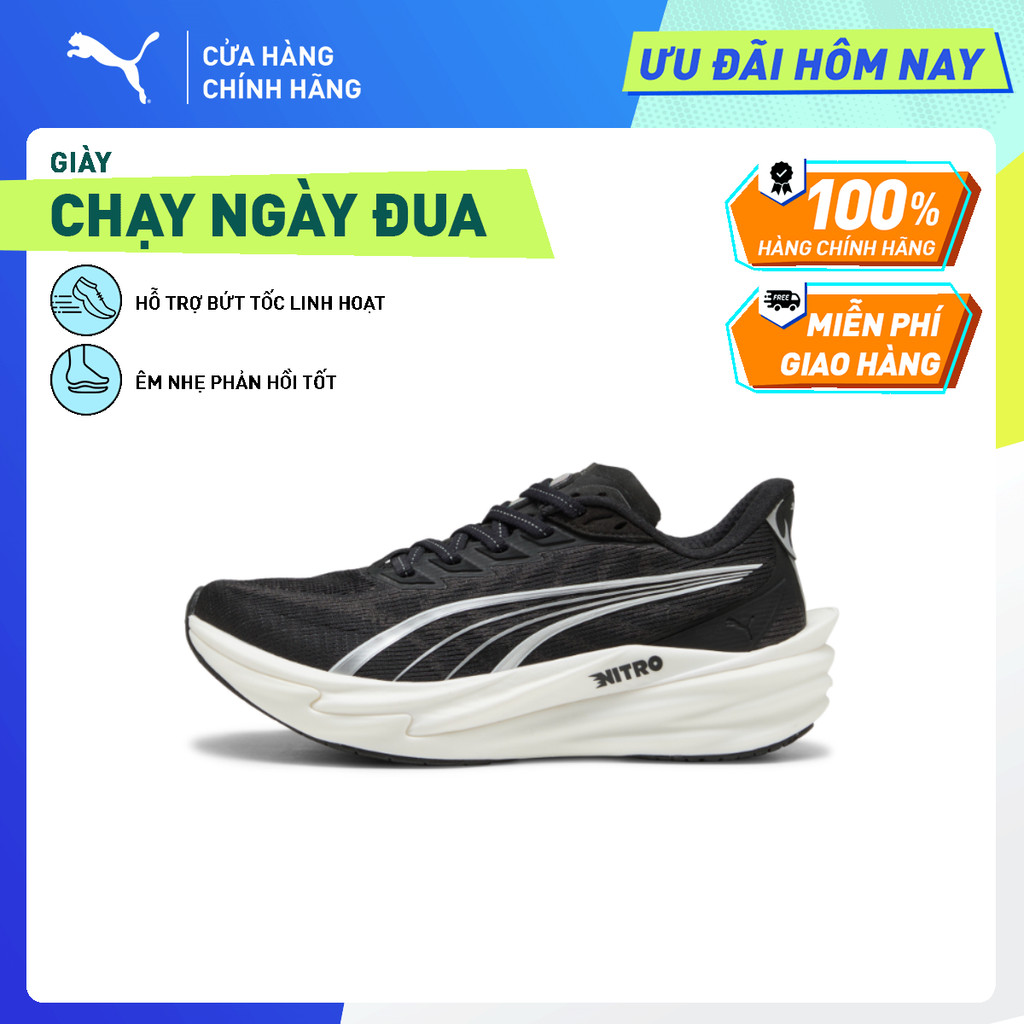 Giày Chạy Bộ PUMA Nữ Deviate NITRO 4 Wns Black-White-Silver Màu Đen