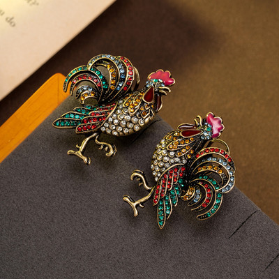 Pinkdudu Gà Trống Kim Cương Giả Bông Tai Vintage Nhiều Màu Pha Lê Dangles Nặng Tuyên Bố Retro Trang Sức Cho Nữ PD2851