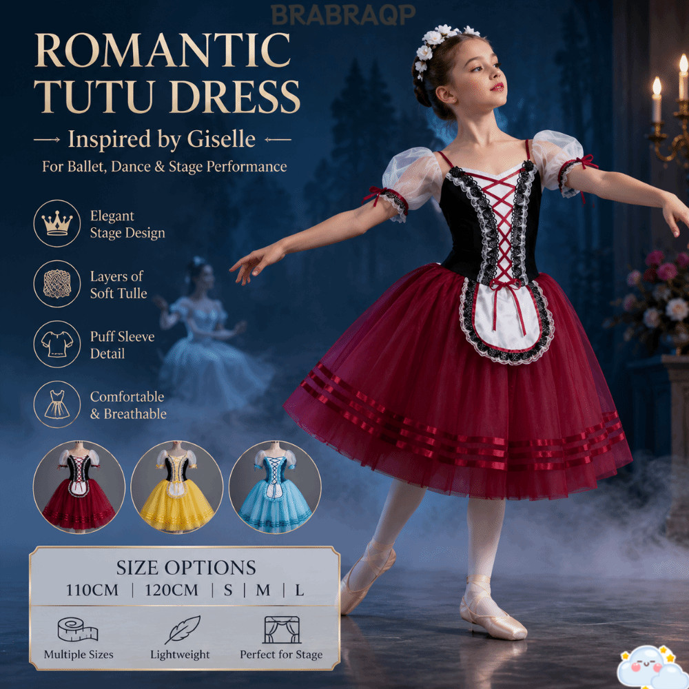 BRBRAA Thể Dục Dụng Cụ Khiêu Vũ Leotard, Ruffle Velvet Giselle Ballet Tutu Dress, Cổ Điển Puff Tay Á