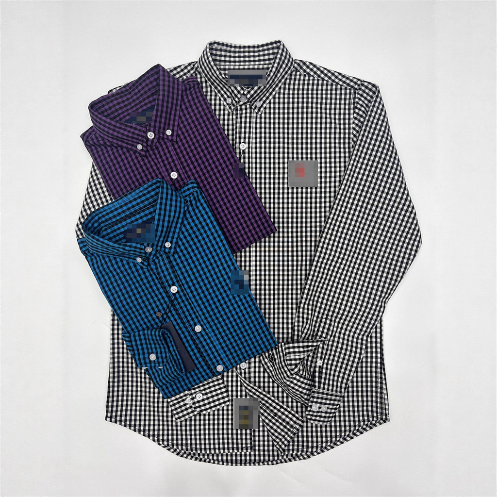CYX7 RL// Autumn men's business casual fine checkered oxford long-sleeve shirt with pony embroidery
