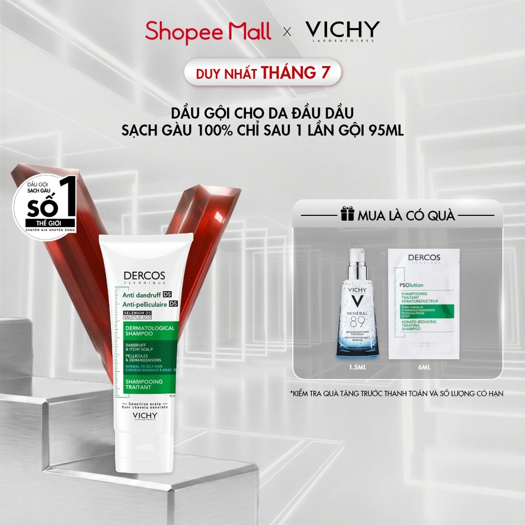 Dầu gội sạch gàu Dercos VICHY 100% chỉ sau 1 lần gội dành cho da dầu & ngứa, SỐ 1 Việt Nam chuyên gia khuyên dùng 95ml