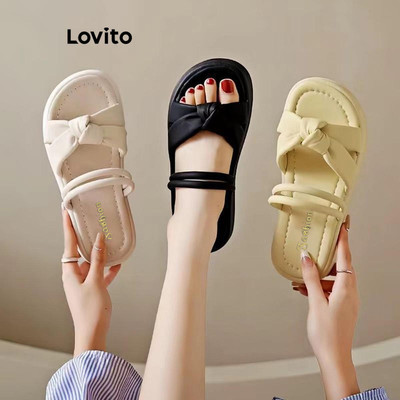 (Trendy)(Phong cách thường ngày) Lovito Dép xỏ ngón mùa hè giản dị có nơ trơn Dép xỏ ngón hai lần cho nữ LFA42100