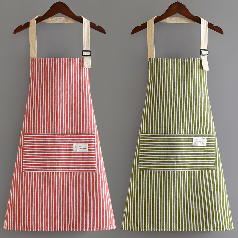 Preferred#Household cotton and linen apron for kitchen cooking, summer breathable and stylish apron,