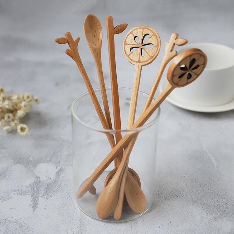 Honey Coffee Leaf Creative Japanese Coffee Wooden12y Lemon Stirring New Product Skimmer Spoon Simple