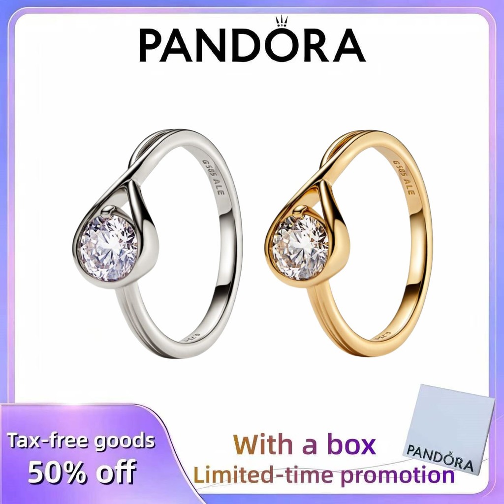 PANDORA (có hộp) trang sức Nữ Tính khí thanh lịch Ngày lễ tình yêu Nhẫn quà tặng ghép đôi Pandora In
