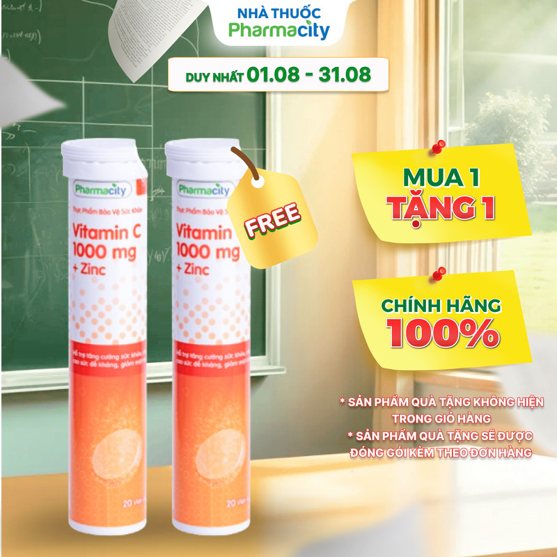 Viên sủi Pharmacity Vitamin C 1000mg + Zinc hỗ trợ tăng cường sức khỏe, nâng cao đề kháng (20 viên)
