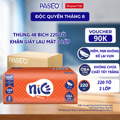 [Thùng 48 Gói] Khăn Giấy Lau Mặt NICE 220 Tờ/Gói Mềm Mại Không Kích Ứng An Toàn Cho Da Nhạy Cảm (2 Lớp)