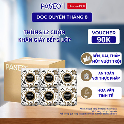 [Combo 12 Cuộn] Giấy Bếp Đa Năng PASEO 2 Cuộn/Lốc Lau Dầu Mỡ Thấm Hút Nhanh  An Toàn Thực Phẩm (2 Lớp)