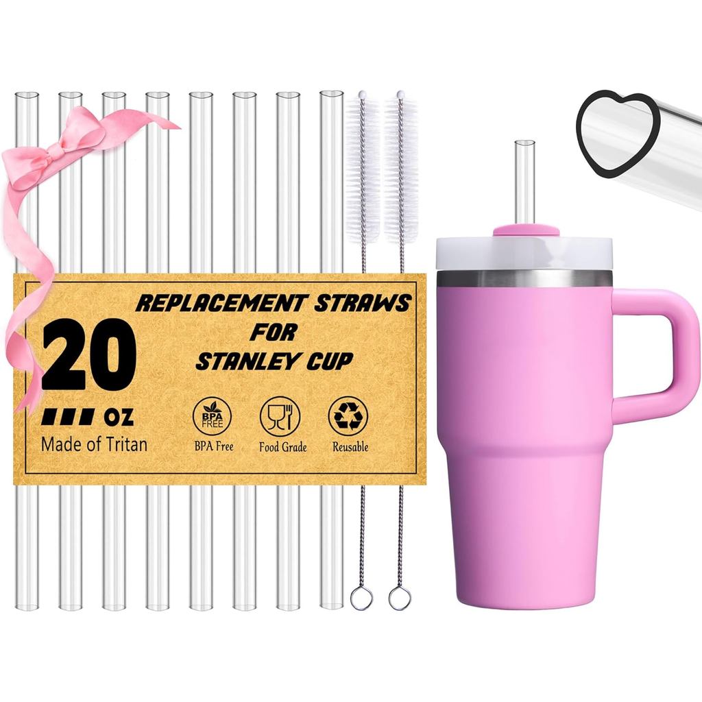 Haundry 8 Gói Ống Hút Trái Tim Nhựa Có Thể Tái Sử Dụng Cho Stanley 20 oz 14oz Tumbler, Ống Hút Nhựa 