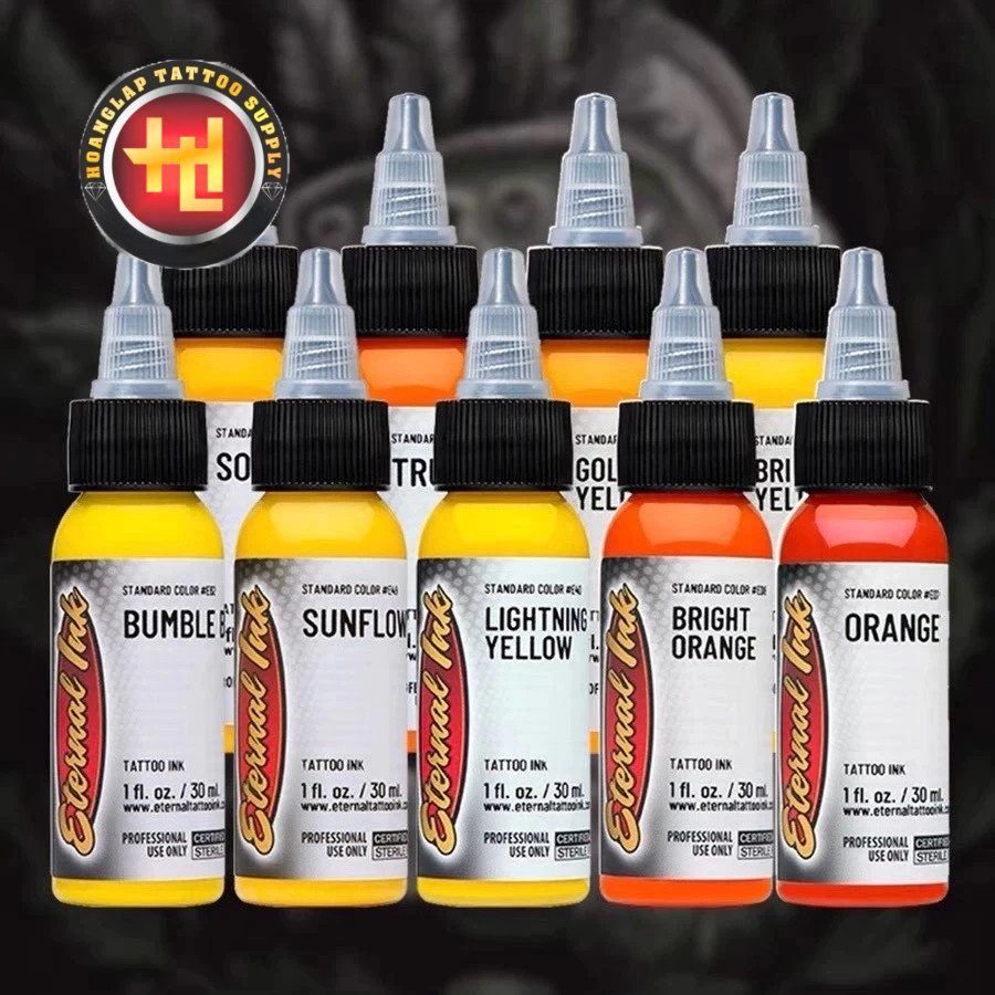 Bộ sưu tập mực xăm vĩnh cửu màu vàng 1oz Chính hãng – Sắc tố tự nhiên – Màu sắc đẹp, chính xác