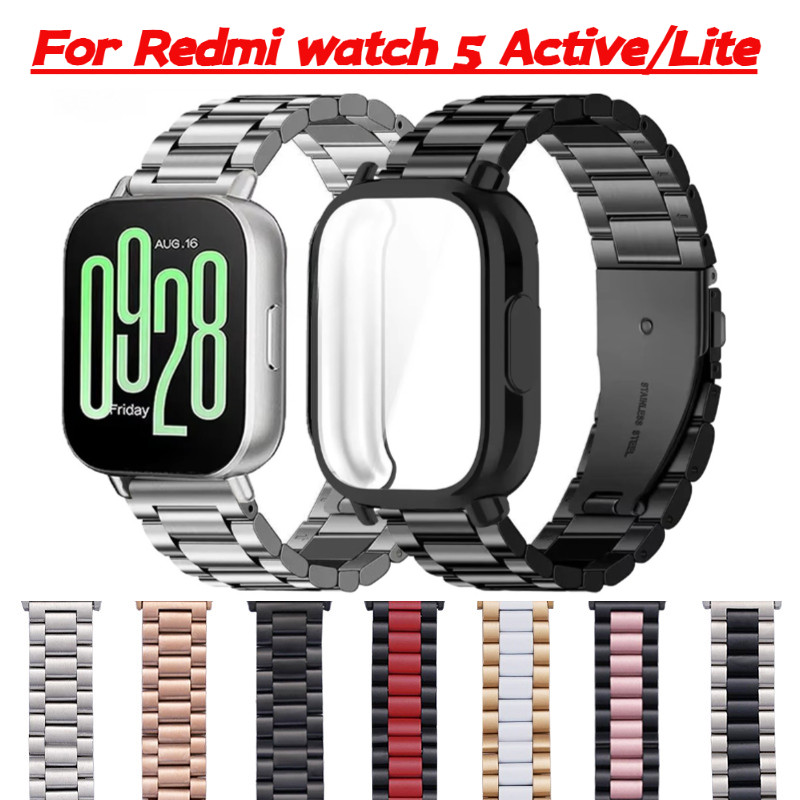 Ốp Lưng + Dây Thép Không Gỉ Cho Xiaomi Redmi Watch 5 / 3 Active & Lite Dây Đeo Vòng Tay Kim Loại Cho