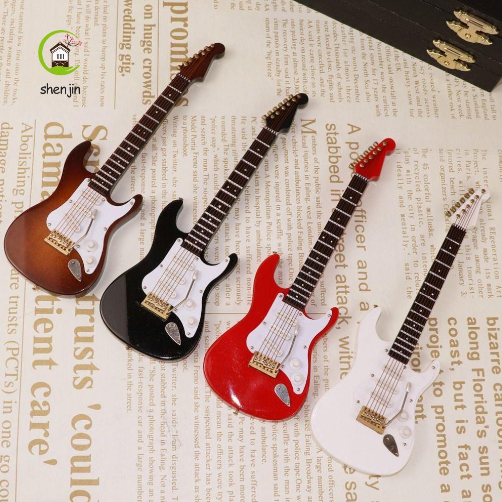 SHENJIN Nhà Búp Bê Thu Nhỏ Đàn Guitar, Nhạc Cụ Mini Gỗ Mini Đàn Guitar Điện, Đàn Guitar Điện Nhiều M