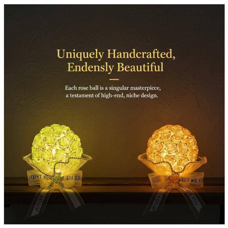 SAFENH Letter Ribbon Rose Ball Night Light, LED Glowing DIY Floral Lamp VN