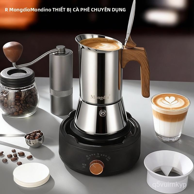 Mongdio Bộ máy pha cà phê Moka pot dùng tại nhà, máy pha cà phê espresso kiểu Ý, ấm pha cà phê Moka 