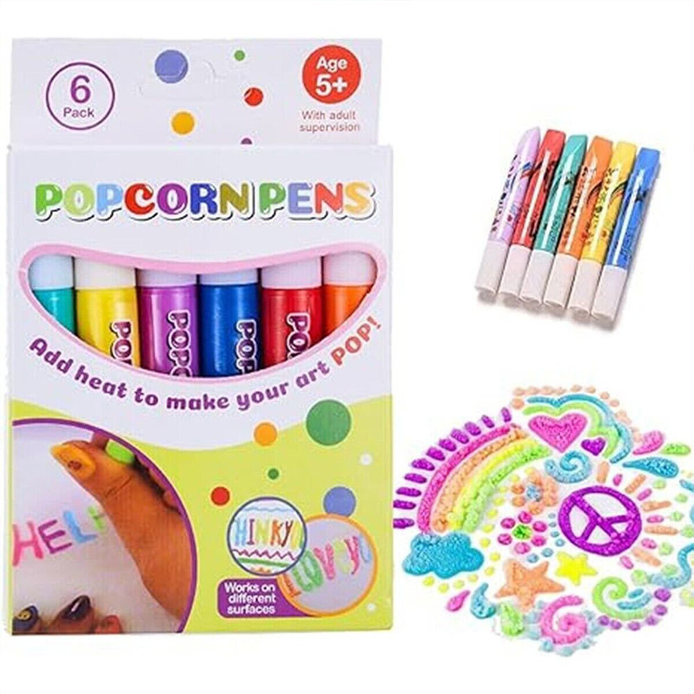 6pcs Popcorn Pens Heat‑Activated DIY Drawing Pen Vivid For Home Leisure Kids Happy Drawing Entertain