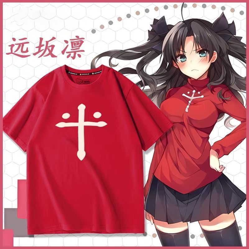 Fatestay đêm Tohsaka Rin Hàng hóa cos Quần áo Áo thun ngắn tay nam nữ Đau quần áo Áo