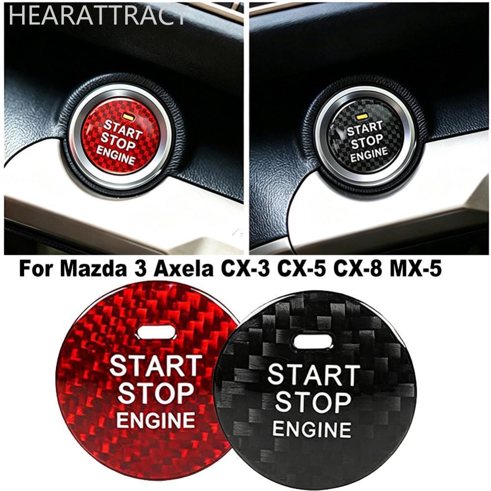 HEARATTRACT Sợi Carbon Động Cơ Ô Tô Nút Khởi Động Nắp Nút Nội Thất Viền Dải Dành Cho Xe Mazda 3 Axel