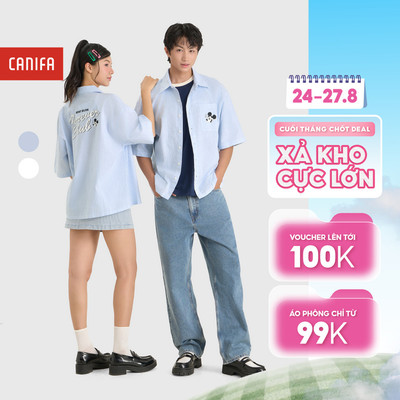 Áo sơ mi unisex người lớn cộc tay kẻ sọc dáng boxy trẻ trung chất liệu mềm thấm hút tốt CANIFA 5TH26S001