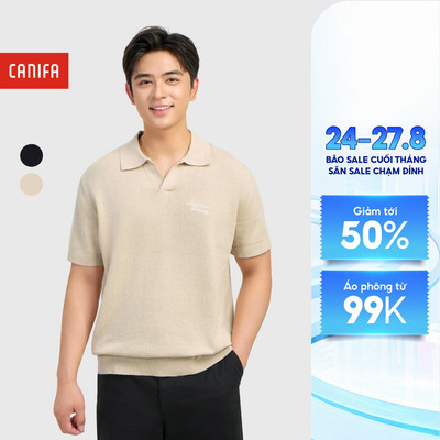 Áo polo len nam ngắn tay CANIFA cotton linen dáng rộng 8TE26C001