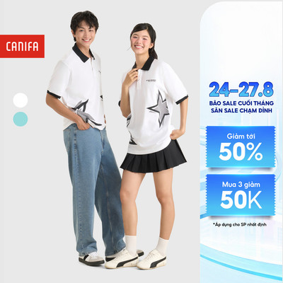 Áo polo unisex người lớn CANIFA cotton dáng boxy có hình in 5TP26S004