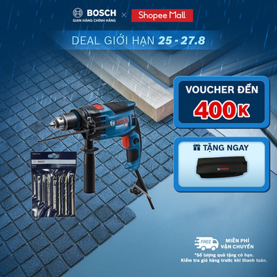 Máy khoan động lực Bosch GSB 16 RE (Hộp nhựa) - Tặng kèm 1 Bộ mũi khoan tường Bosch Concrete 3/4/5/6/7/8/9/10