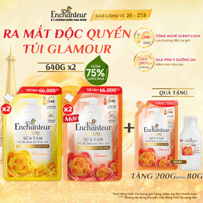 [TIẾT KIỆM 132K] Combo 2 Túi Refill Sữa Tắm Nước Hoa Dưỡng Da Thơm Mịn Lưu Hương Enchanteur 640g x2
