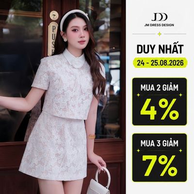 Set Áo Croptop Cổ Đức Ren Hoa 2T33.2506, Chân Váy A Nơ Eo 4S20.2506L. Đồ Set Nữ Ren Trắng Romantic Preppy 2025 bởi JM