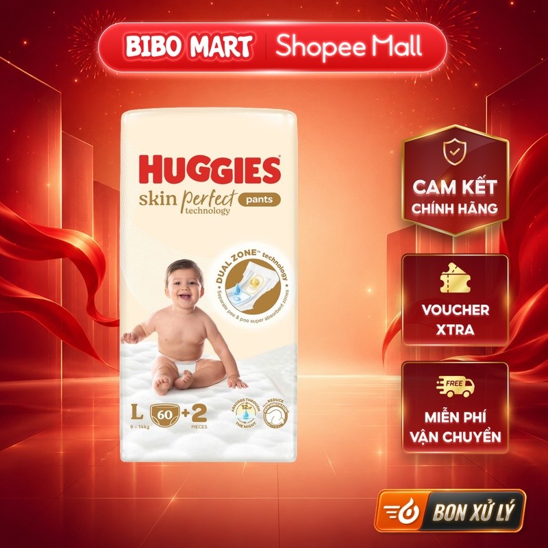 [KOL] Bỉm Tã quần Huggies Skin Perfect size L 60+2 miếng - BM001.3