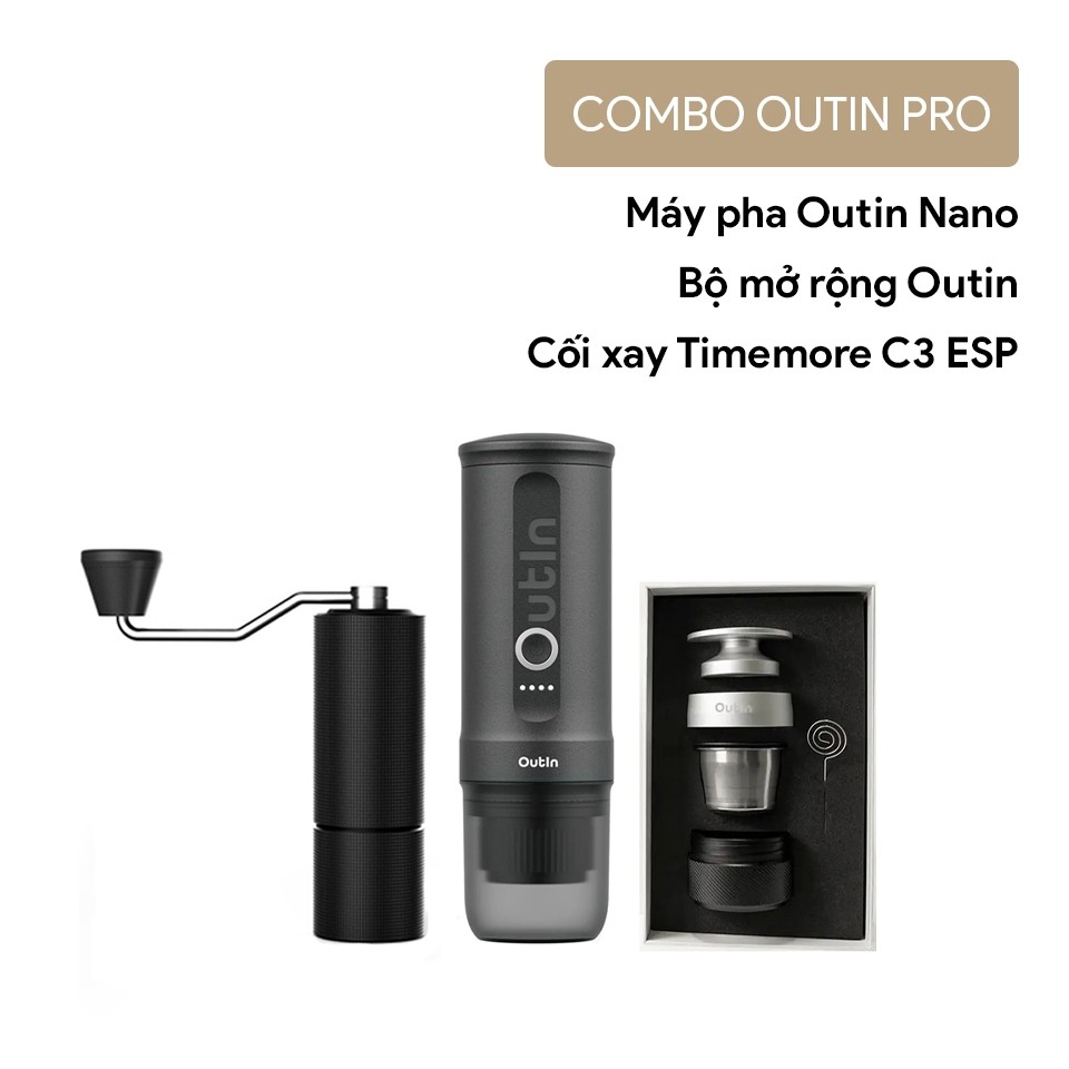 🌟 Combo Outin Plus và Combo Outin Pro | Máy pha Outin, Bộ mở rộng Outin, Cối xay cà phê Timemore C3E