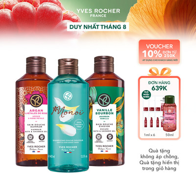 Combo 3 sữa tắm thiên nhiên Yves Rocher hương hoa Tiaré - vani - hoa hồng 400mlx3