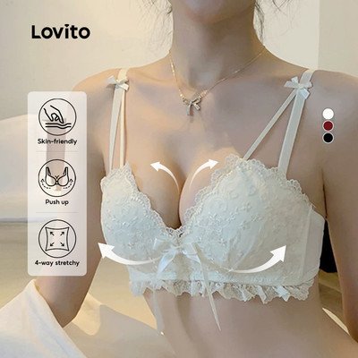 Lovito Phong cách thường ngày Áo Ngực Ren Nơ Gợi Cảm Mềm Mại Dành Cho Nữ LNE50359
