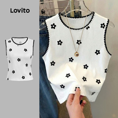 (New Arrival) Lovito Áo kiểu thường ngày viền tương phản họa tiết Mùa xuân/Hè đen trắng cho nữ L196ED627