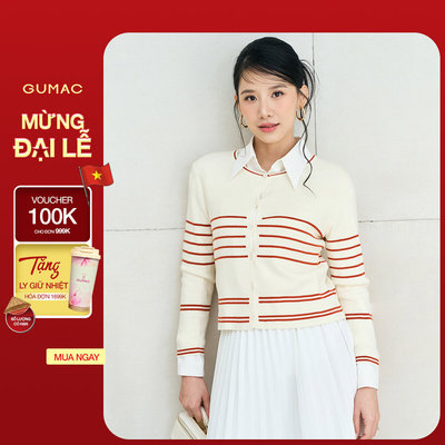 Áo len cardigan GUMAC form suông cổ tròn tay dài có viền sọc AF12017
