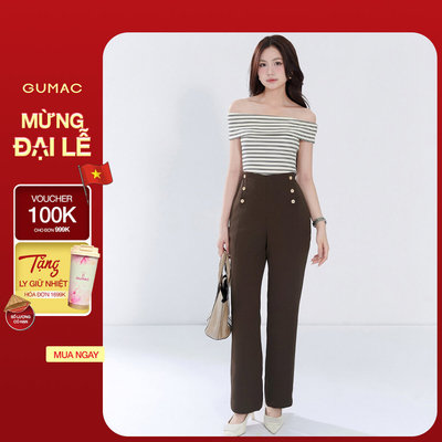 Quần Tây Nữ GUMAC Ống Suông Lưng Liền Đính Nút Trang Trí Tinh Tế Sang Trọng QF05028