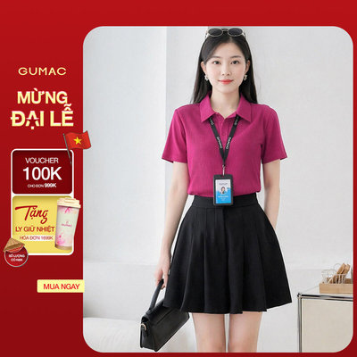 [SALE] Áo polo nữ GUMAC tay ngắn nẹp cổ gài 3 nút cùng màu áo PLE11074