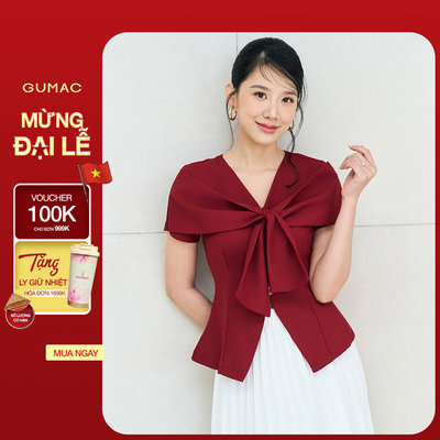 Áo peplum nữ GUMAC cổ V dáng ôm đánh eo có vạt đắp chéo qua lại tạo hình nơ  AF12001