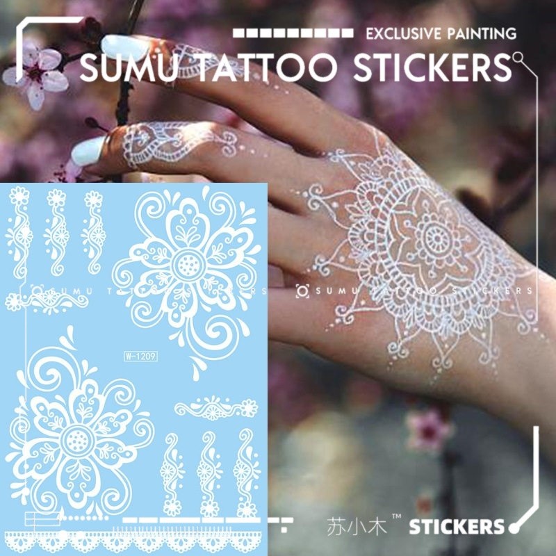 Su Xiaomu Nam Á Henna Hình Xăm Dán Trắng Lưng Ấn Độ Chống Thấm Nước Trắng Ren Hình Xăm Dán Henna Hìn