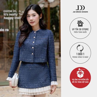 Set Áo Tweed Cổ Tròn Túi Ốp Phối Ren 5T02.2509K, Chân Váy Tweed Phối Bèo Xếp Ly 4S28.2509K. Set Đồ Thanh Lịch Dự Tiệc JM