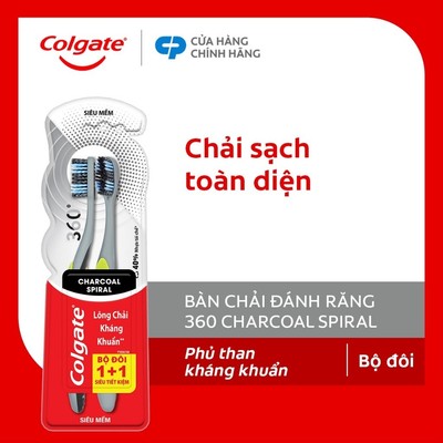 Bộ 2 Bàn chải Colgate 360 độ than hoạt tính & lông chải xoắn kép làm sạch mảng bám hiệu quả