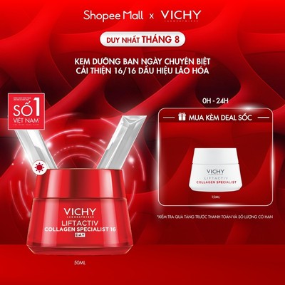 Kem dưỡng ngày Vichy Collagen 16 giúp da săn chắc, căng mịn, rạng rỡ, trẻ hóa da 50ml