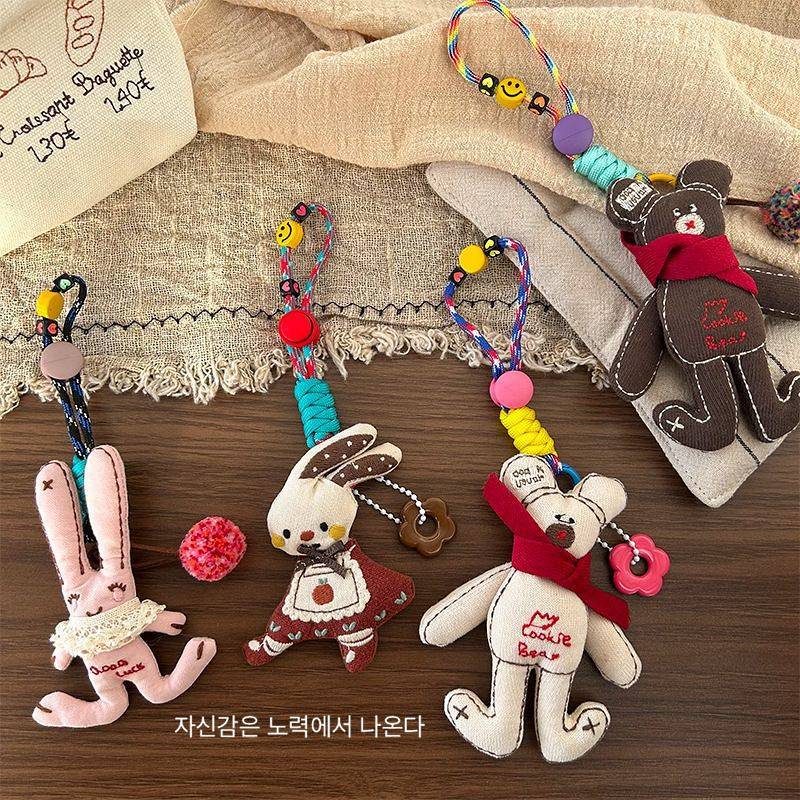 Korean New Cloth Cotton Cartoon Bear Rabbit Keychain Trendy Apron Rabbit Ornaments Handbag Pendant b