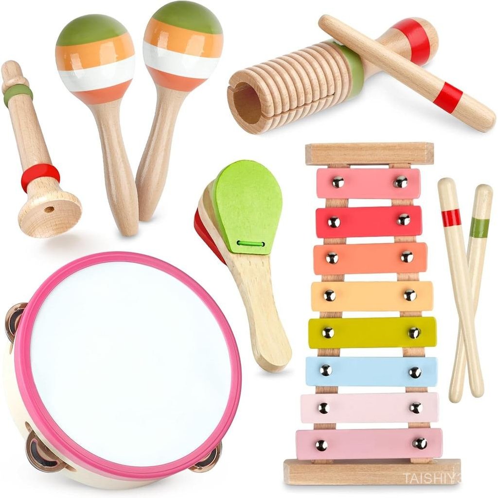Baby Musical Instruments - Montessori Wooden Toys for Toddlers Sensory Play | Xylophone Maracas Tamb