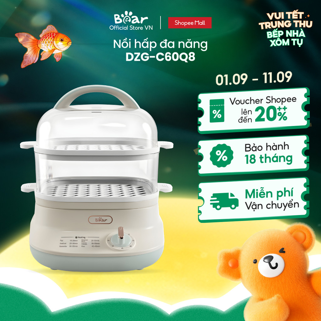 Nồi hấp thức ăn đa năng Bear DZG-C60Q8 - Hàng Chính Hãng BH 18 tháng