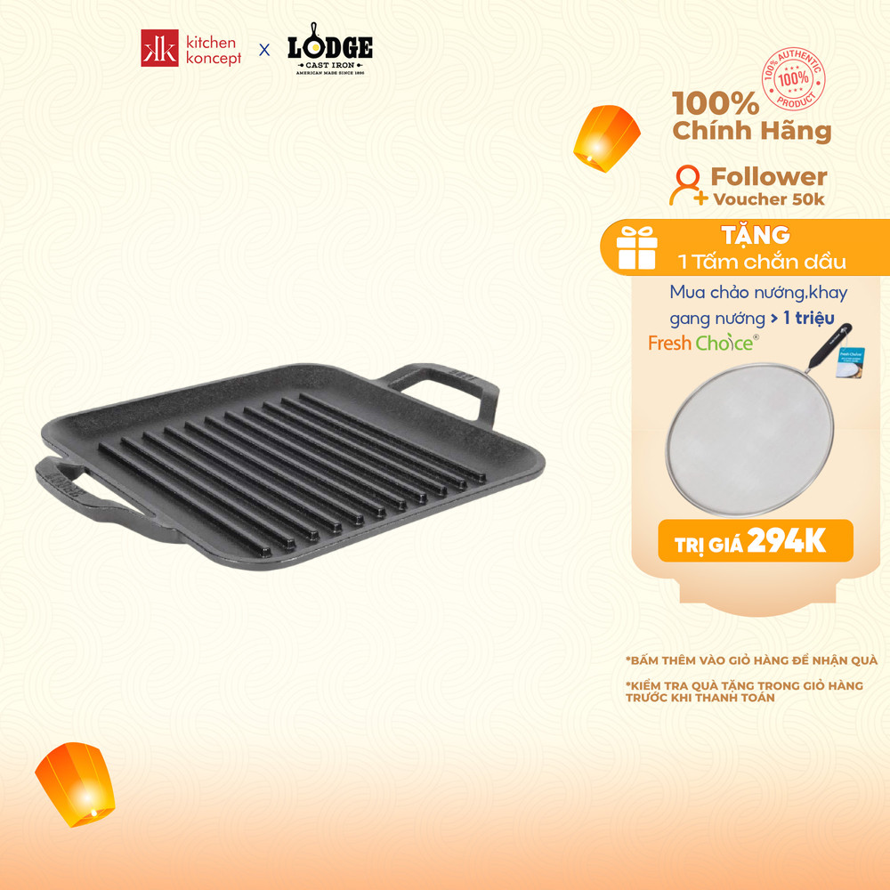 Chảo Gang Nướng Lodge Hình Vuông 28cm