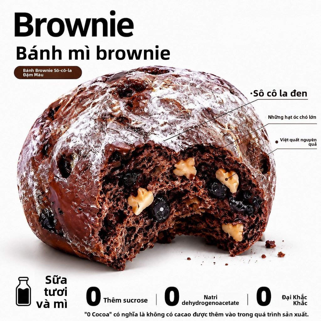 Bánh mì nguyên cám socola đen brownie, không đường, healthy, ăn sáng, gym, giao nhanh