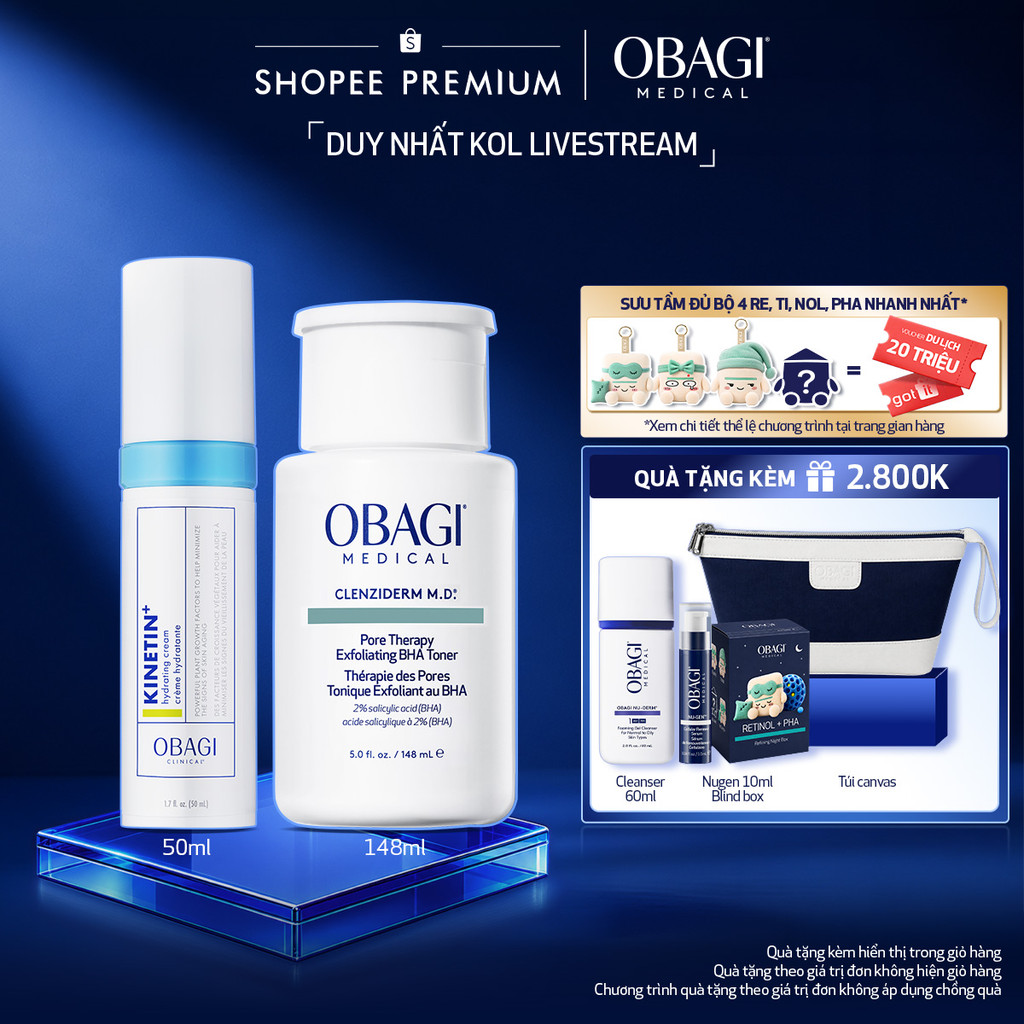[Obagi x KOL] Bộ đôi chăm da Toner BHA Obagi Medical Clenziderm M.D 148ml&Kem Dưỡng Dịu Da Clinical 